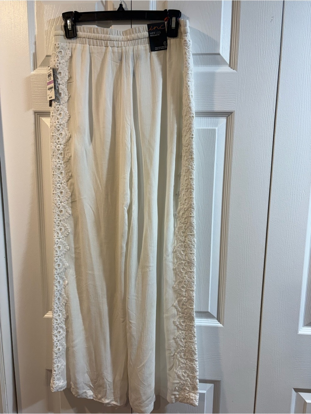INC International Concepts Cream Crochet-Trim Wide Leg Pants - Picture 6 of 6